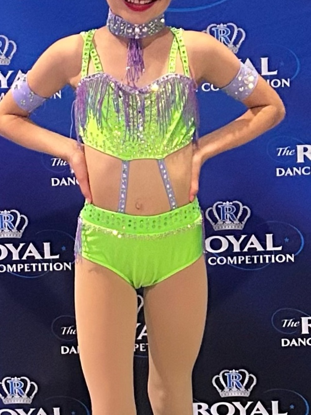 Glamour Lavender and Green Dance Costume with Fringet